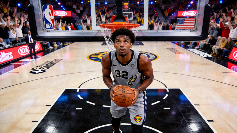 NBA篮球比赛现场，球员正在准备罚球